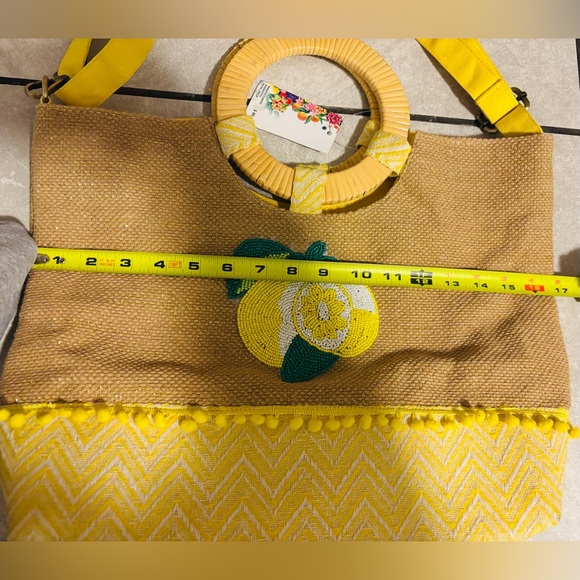 America & Beyond Beaded Lemon Jute Tote Bag - Picture 9 of 15